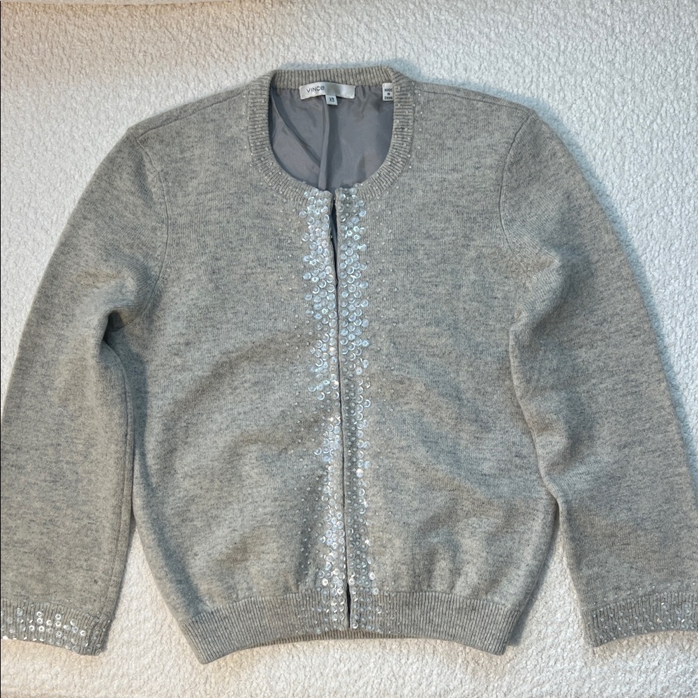 Vince 100% Cashmere Gray Women's Cardigan with Sequin Accents